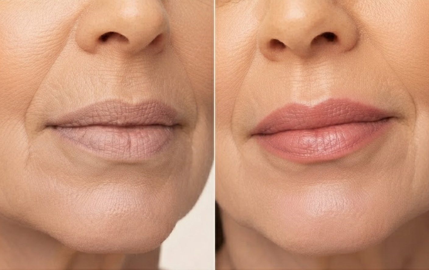 Before and after lip definition and hydration comparison