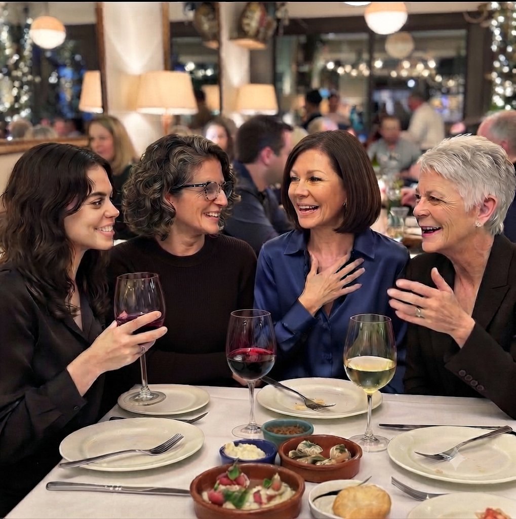 Multi-generational women laughing together at dinner